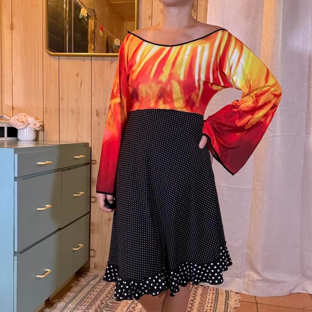2 FOR $20 DEAL/ Homemade Stretch Fire Print Polka Dot Flamenco Dress -PVDEAL2020